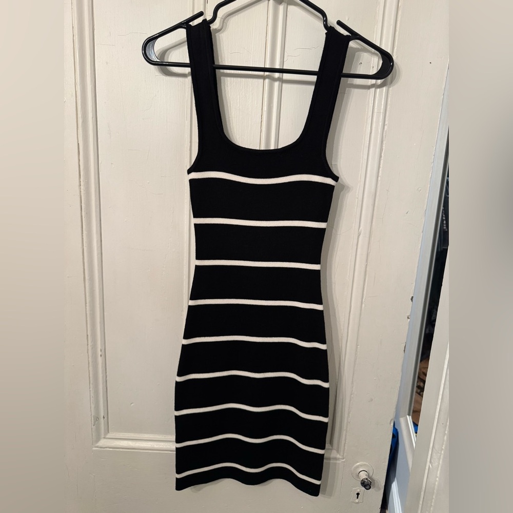 Dynamite Black and Cream Striped Mini Dress